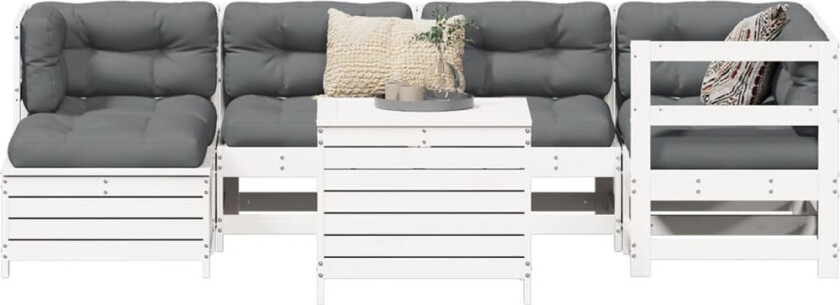 Hagesofasett 7 deler hvit heltre furu