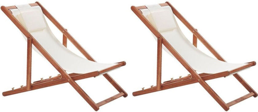 Sett med 2 Sammenleggbare Solstoler Mørkt Akasietre Off-white 2 Utskiftbare Tekstller trendy mønster Stoffsete Nakkestøtte