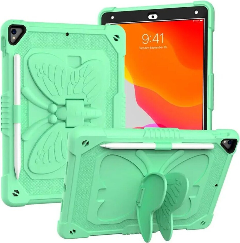 iPad 10.2" (2021 / 2020 / 2019) Butterfly Kickstand Barnedeksel - Lysegrønn