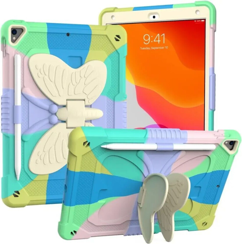 iPad 10.2" (2021 / 2020 / 2019) Butterfly Kickstand Barnedeksel - Regnbue V2
