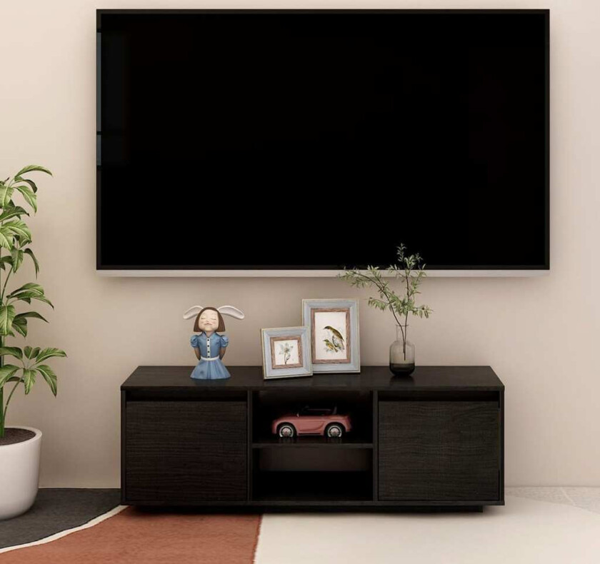 TV-benk 110x30x40 cm heltre furu svart