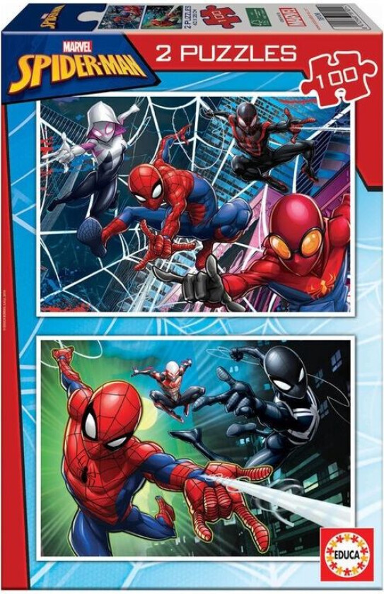 Sett med 2 puslespill Spider-Man Hero 100 deler 40 x 28 cm