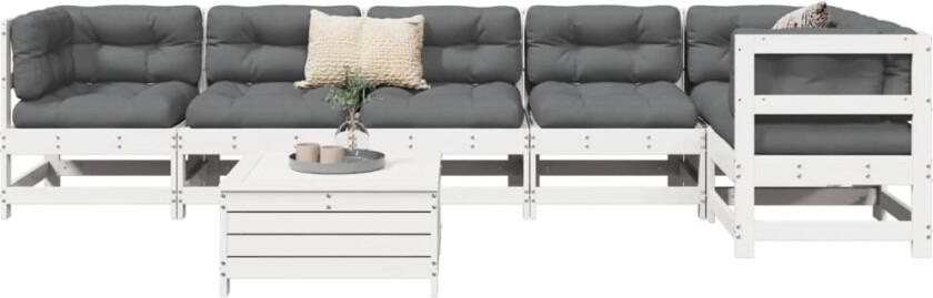 Hagesofasett 7 deler hvit heltre furu