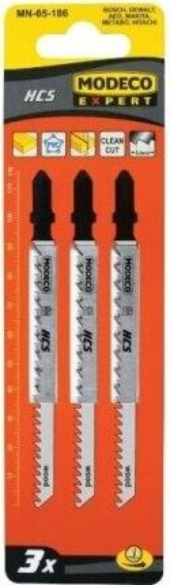 Modeco Stikksagblad med T-håndtak tre 100 x 3mm 3 stk. (MN-65-186)