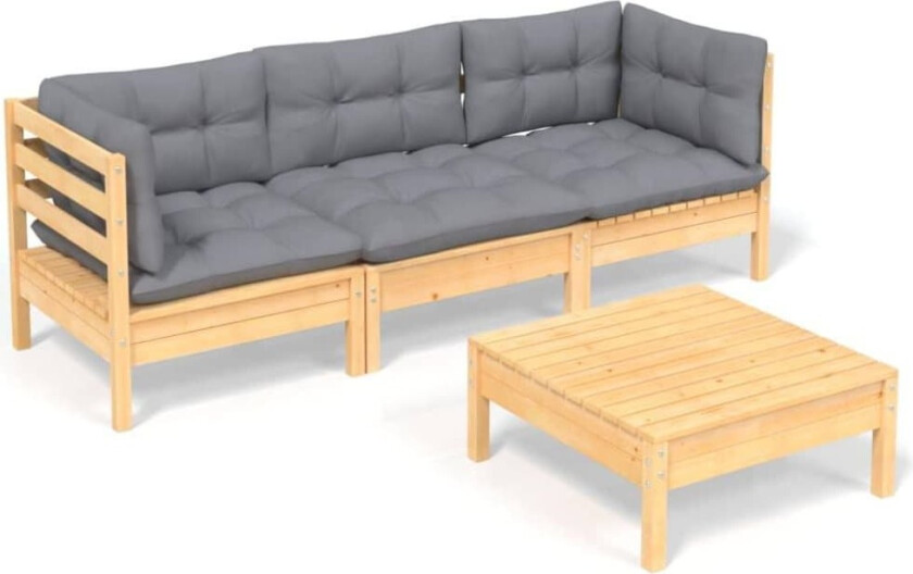 Hagesofagruppe med grå puter 4 deler furu