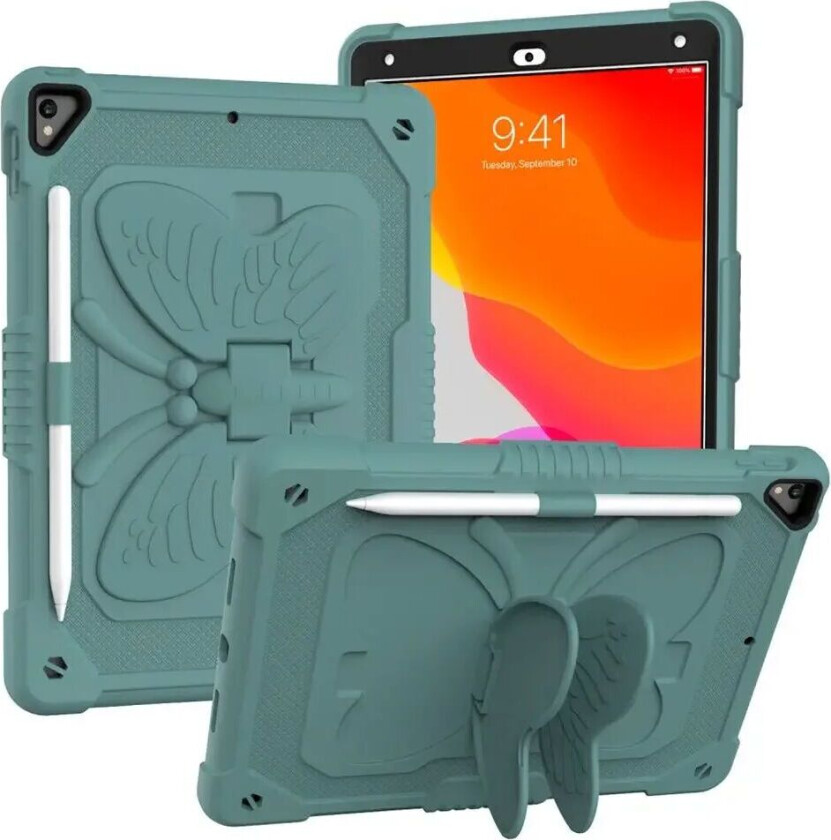 iPad 10.2" (2021 / 2020 / 2019) Butterfly Kickstand Barnedeksel - Mørkegrønn