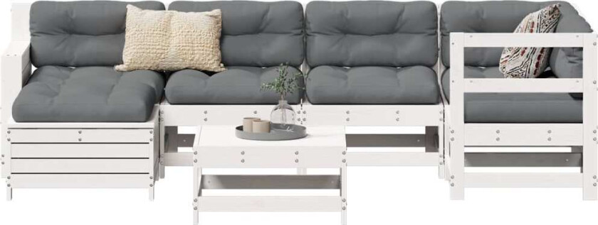 Hagesofasett 7 deler hvit heltre furu