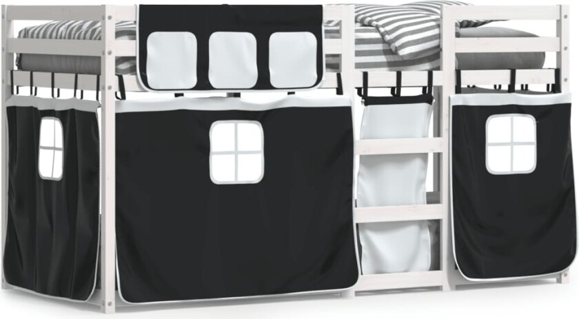 Køyeseng for barn gardiner hvit og svart 90x200 cm heltre furu