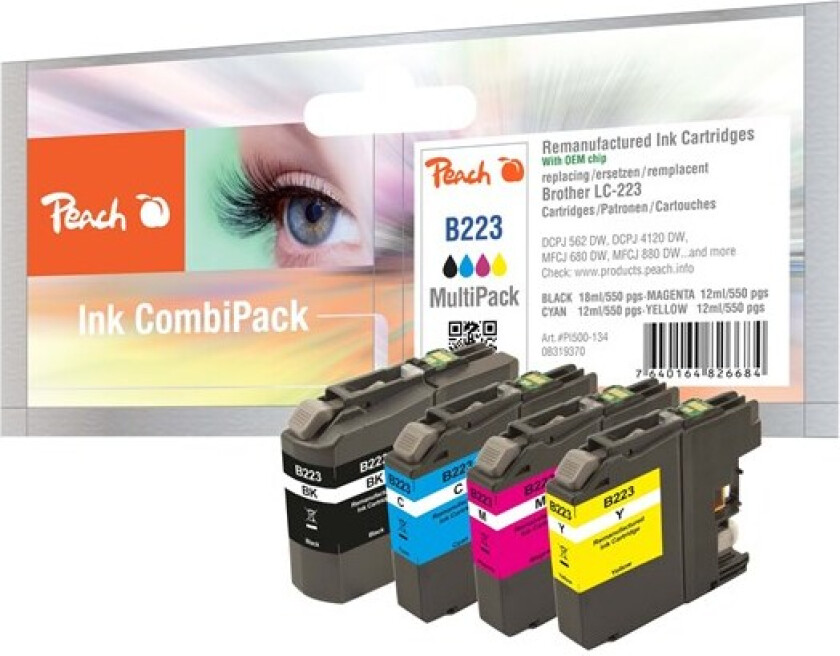 Multi Pack 4-Pack Ink Alternative to Brother LC 223 - Blekkpatron Blå