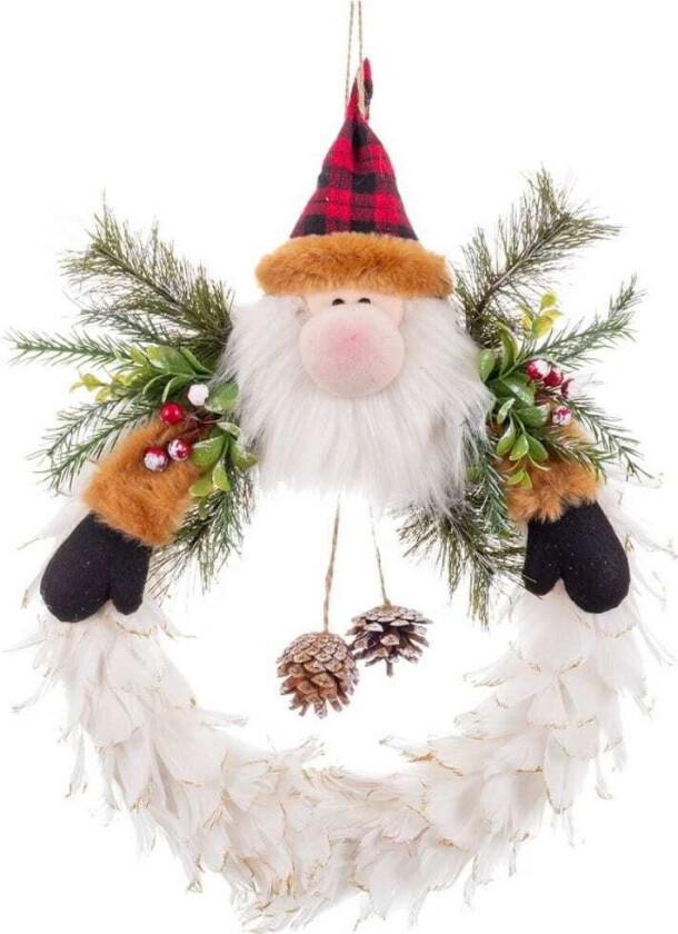 Julekrans Nisse Flerfargede Fjær Plast 40 x 35 x 8 cm