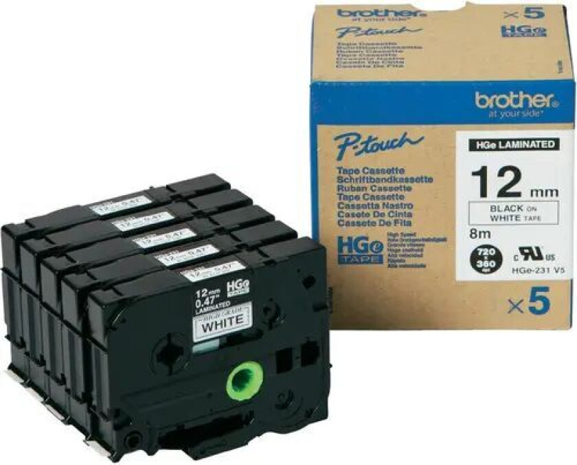 Tape 12mm Hge-231v5 Svart/hvit 5-pack
