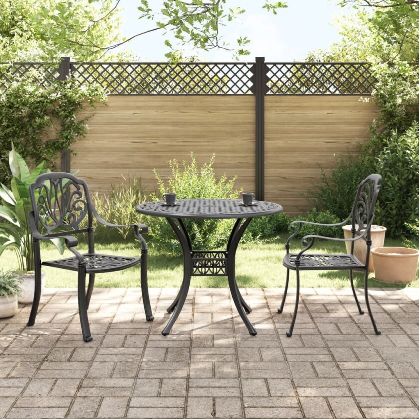Bistrosett 3 deler svart støpt aluminium