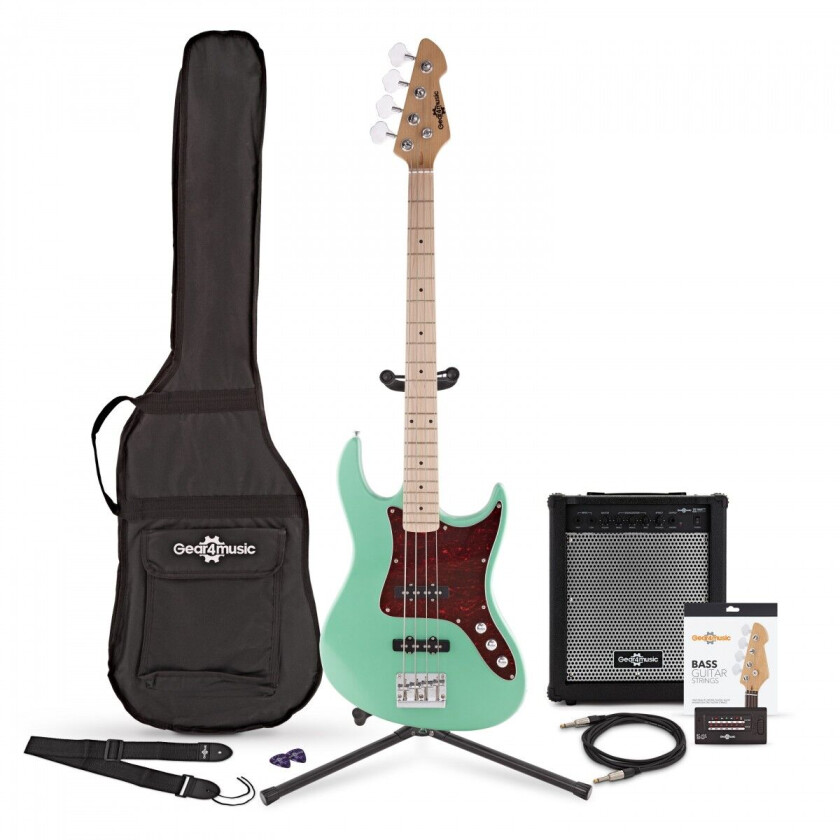 Gear4Music LA II Bassgitar + 35W Forsterkerpakke Seafoam Green