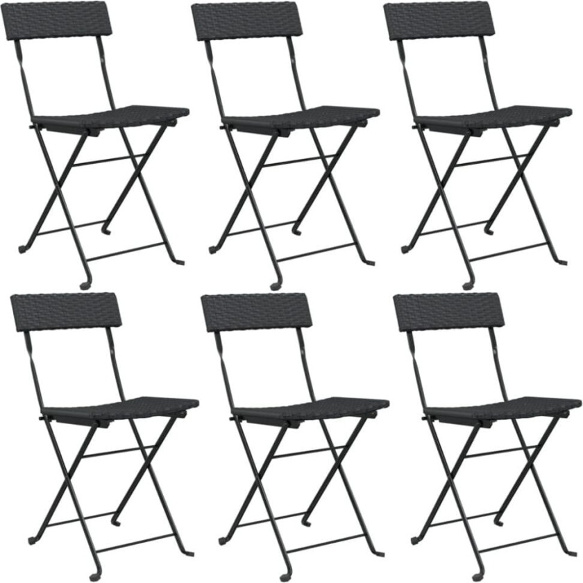 Sammenleggbare bistrostoler 6 stk svart polyrotting og stål
