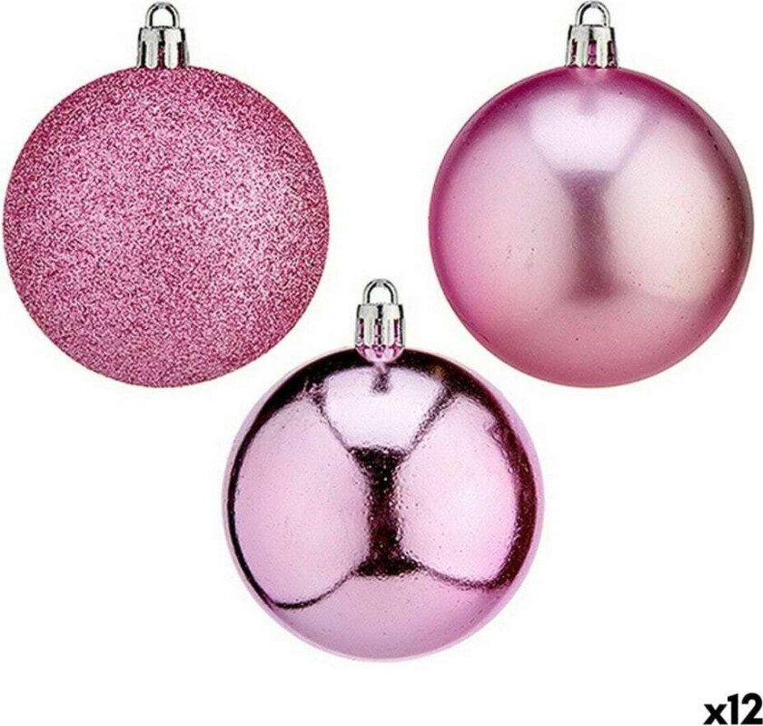 Sett med juletrekuler Rosa PVC Ø 7 cm (12 enheter)
