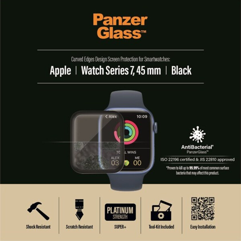 Apple Watch 9/8/7 (45mm) Herdet Glas Skjermbeskytter - Svart Kant