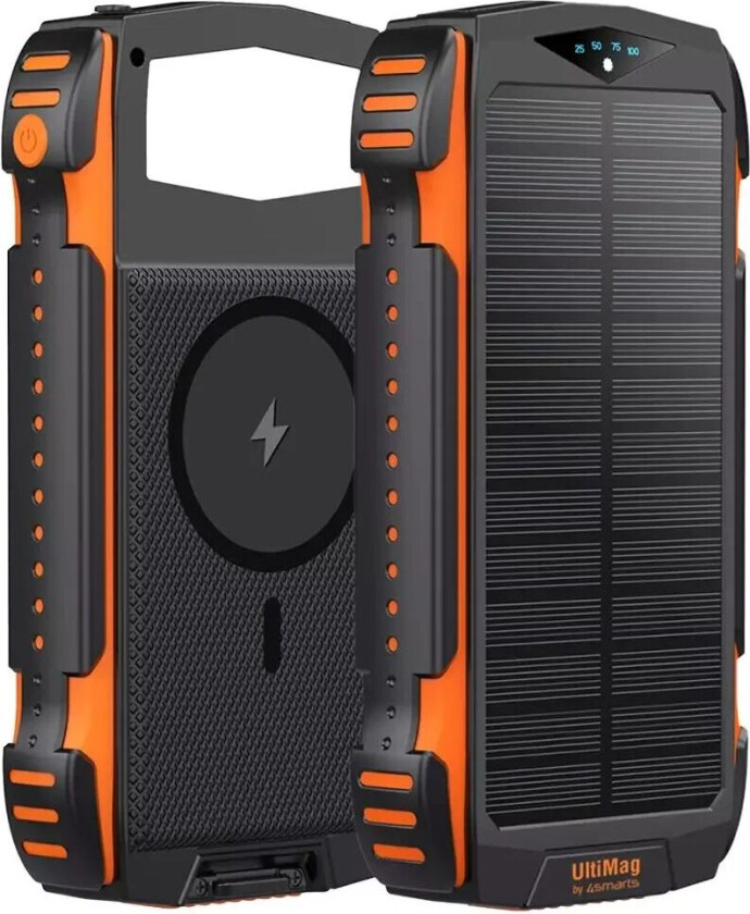 4smarts Titanpack UltiMag 20W Powerbank 20.000 mAh m. Solcelle - USB-C & 2 x USB-A - MagSafe-Kompatibel - Svart