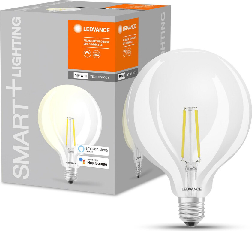 Smart+ Wifi E27 LED globepære, 5,5W, 2700K