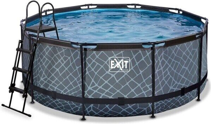 EXIT Stone svømmebasseng ø360x122cm med filterpumpe - grå, 10126 l, Innrammet basseng, Voksen og barn, 5 person(er), Stige, Værbestanding