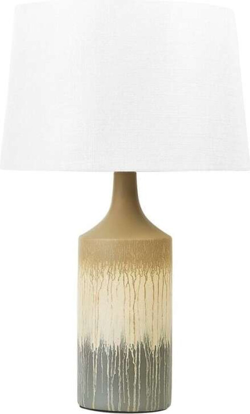 Bordlampe Beige Grå Keramisk Stoffskjerm Nattlampe Skrivebordslys Moderne