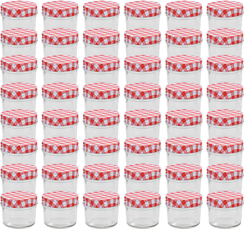 Bilde av Syltetøyglass med hvite og røde lokk 48 stk 110 ml
