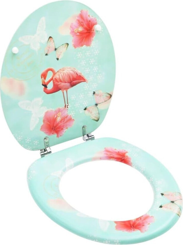 Toalettsete med lokk MDF flamingodesign