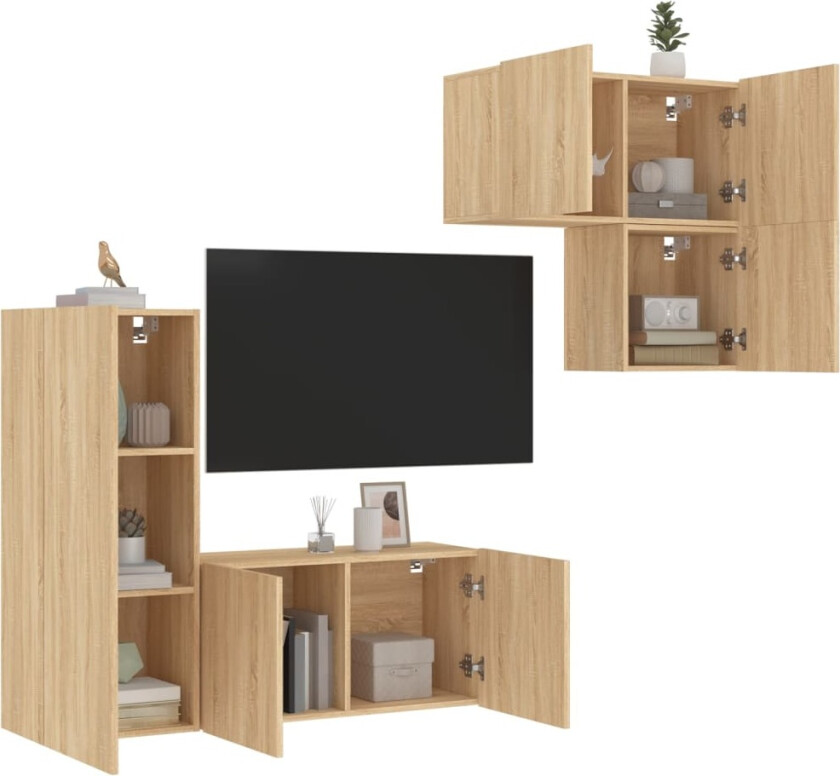 Vegghengte TV-enheter 4 deler sonoma eik konstruert tre