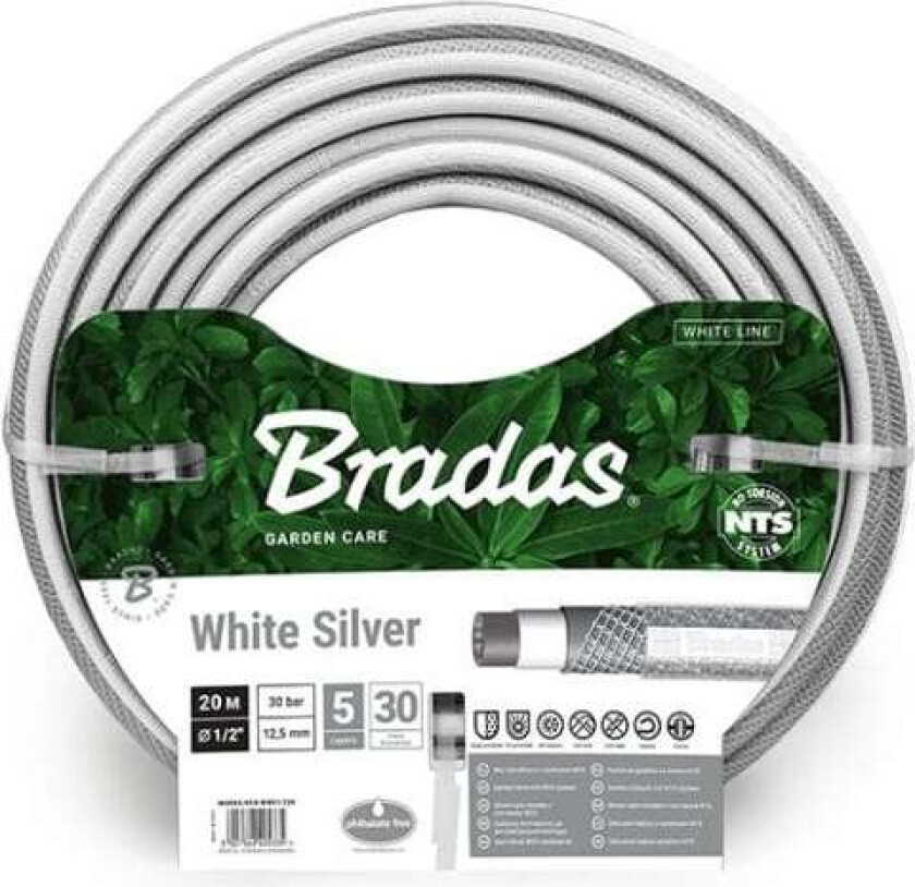 BRADAS Hageslange NTS HVIT SØLV 1/2" - 20m