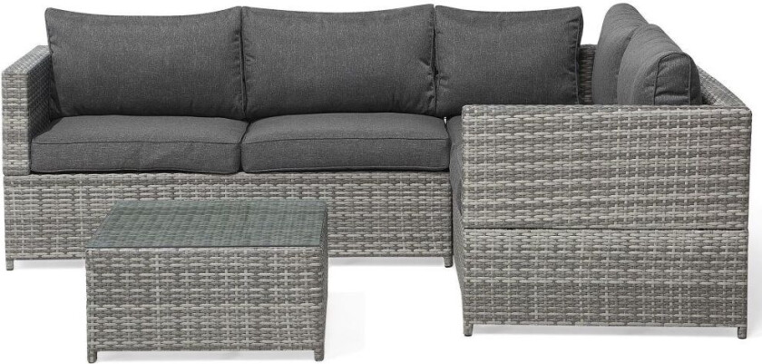 Hage Hjørnesofasett Grå Rotting Puter Firkantet Bord Utendørs Flettet Samtalesett