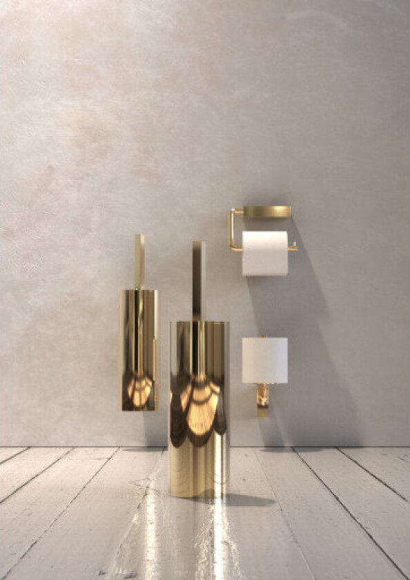 Quadra toalettbørste 4, veggmontert, polert gull