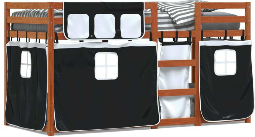 Køyeseng for barn gardiner hvit og svart 80x200 cm heltre furu