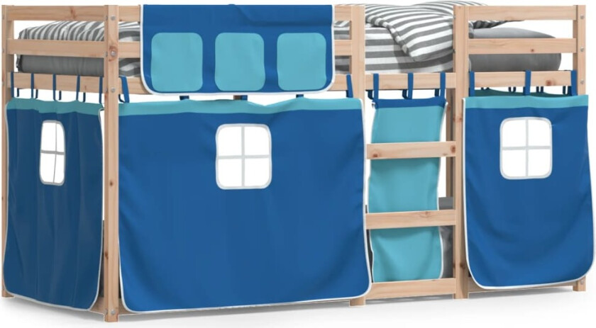 Køyeseng med gardiner blå 90x190 cm heltre furu