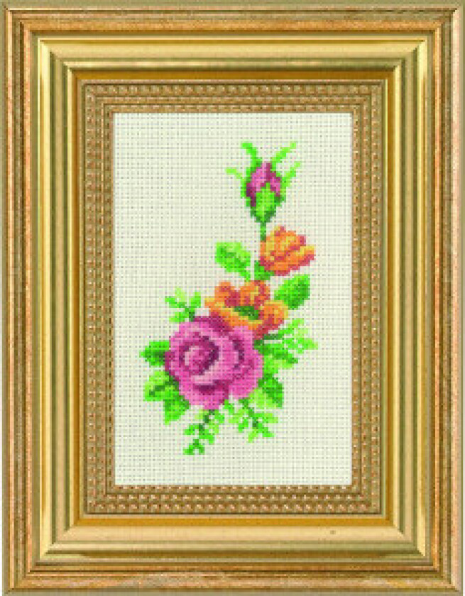 Broderisett Rose og gule blomster 9x14cm