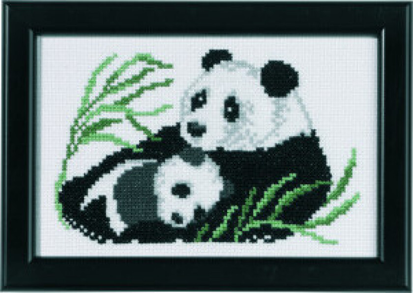 Broderisett Panda med unge 14x9cm