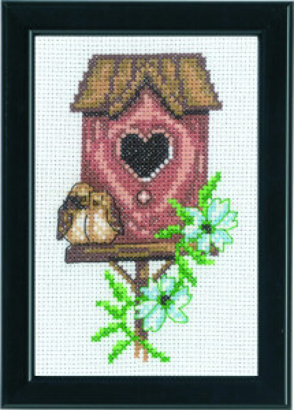 Broderikit Fuglekasser Rosa 9x14cm