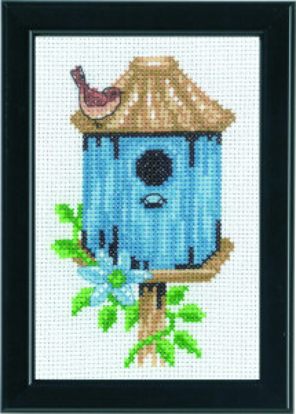 Broderikit Fuglekasser Blå 9x14cm