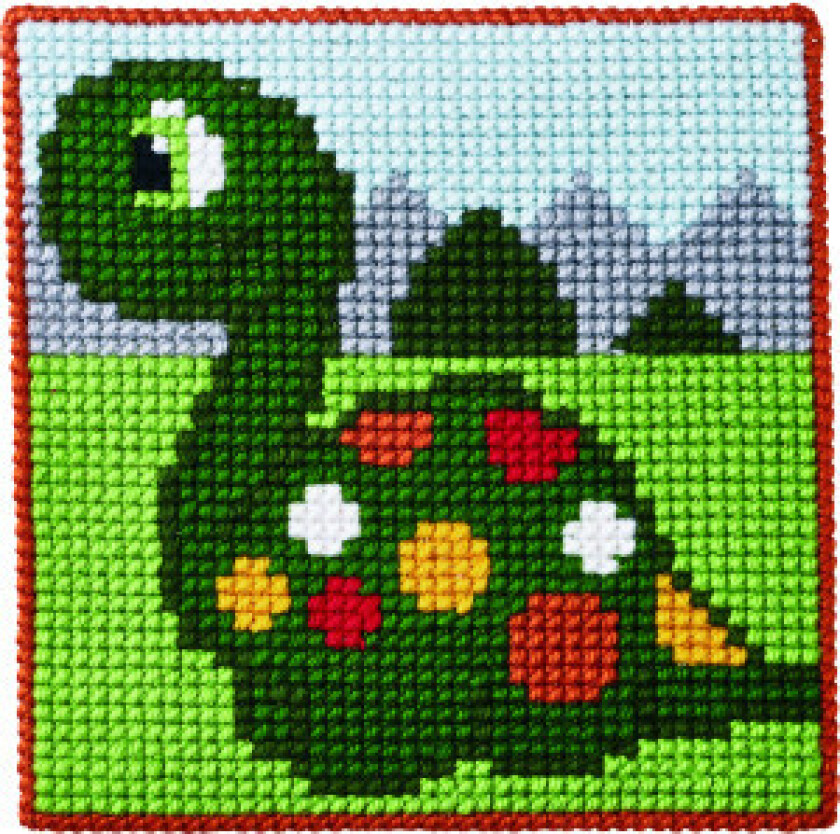 Broderisett Dino i halm for barn 25x25 cm