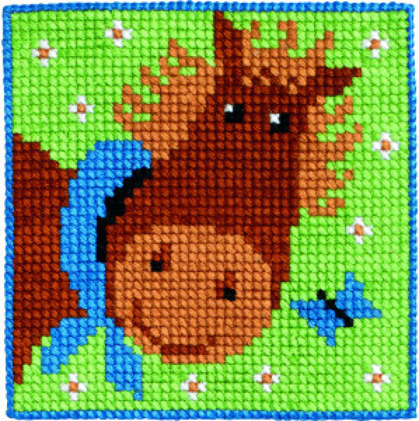 Broderisett Halmhest for barn 25x25 cm