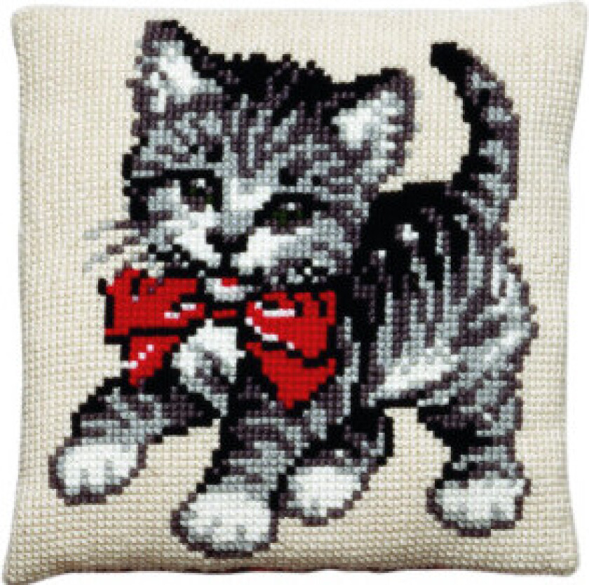 Broderisett Stramaj m/garn katt 40x40cm