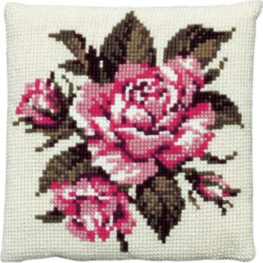 Broderisett Stramaj med tråd rosa rose 40x40cm