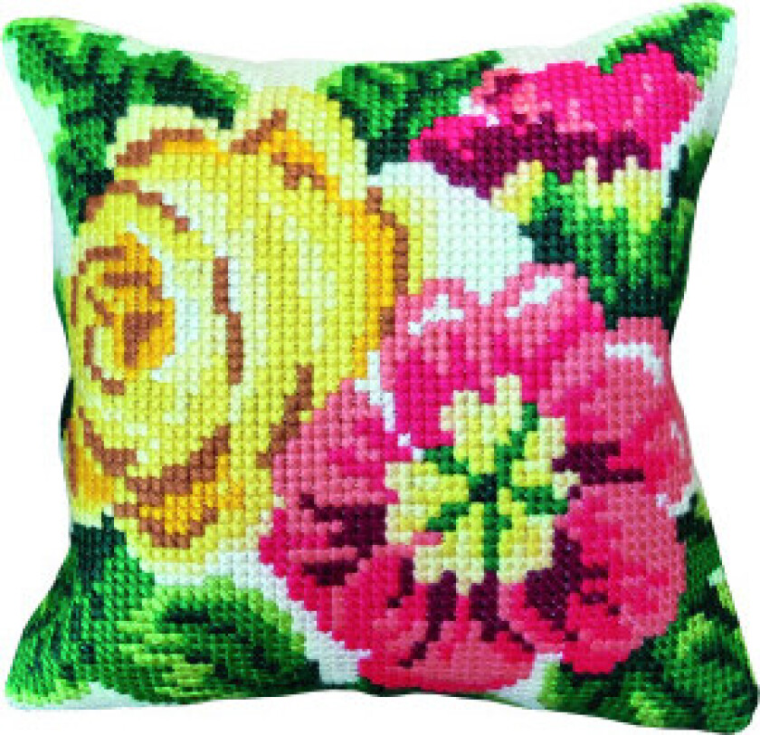 Broderisett Blomster stramaj m/tråd 35x35cm