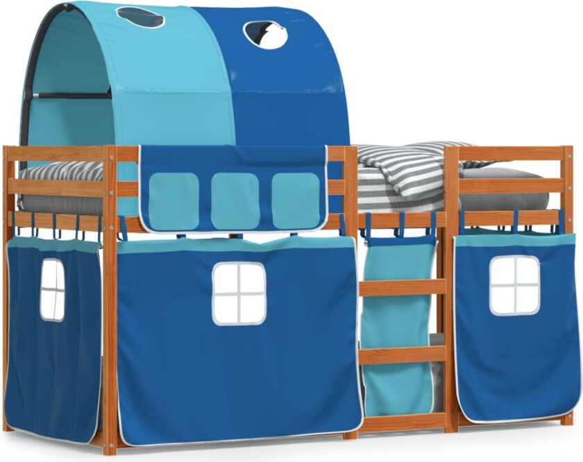 Køyeseng med gardiner blå 75x190 cm heltre furu