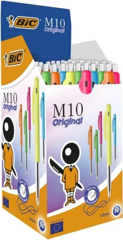 M10 Original, inntrekkbar kulepenn med middels tykk spiss (1,0 mm) i motefarger - svart blekk, 50-pk