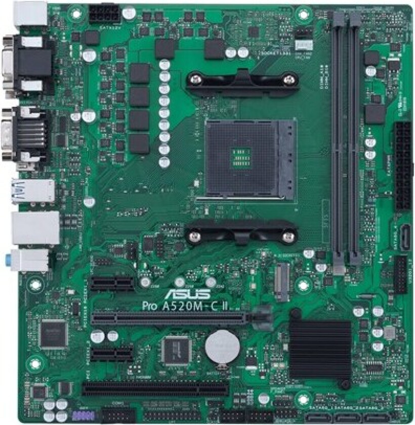 Asus Pro A520M-C II/CSM - Hovedkort - mikro ATX - Socket AM4 - AMD A520 Chipset - USB 3.2 Gen 1 - Gigabit LAN - innbygd grafikk (CPU kreves) - HD-lyd