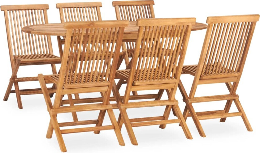 Utendørs spisestue sammenleggbar 7 deler heltre teak