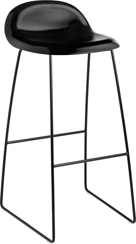 3d Bar Stool, Unupholstered, Black Sledge Base, Top - Black Stained Beech