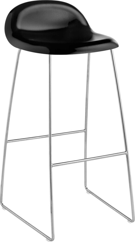 3d Bar Stool, Unupholstered, Chrome Sledge Base, Top - Black Stained Beech