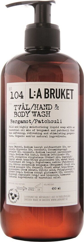 L:a Bruket 104 Hand & Body Wash Bergamot/Patchouli (Størrelse: 450 ML)