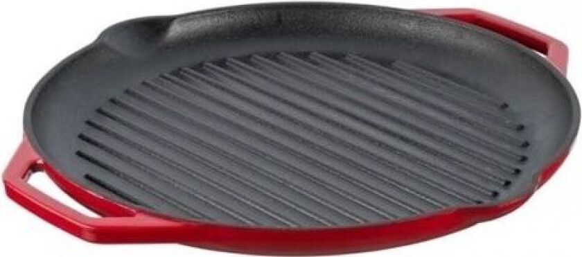 Grand_Feu Enameled Ribbed Cast Iron Frying Pan Red