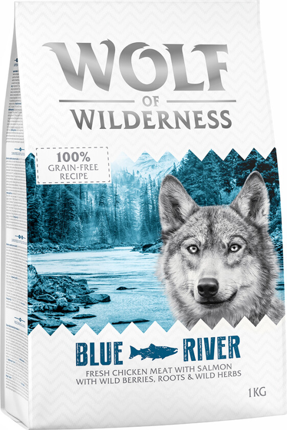 1 kg Wolf of Wilderness hundefôr til spesialpris! - Blue River - Laks